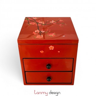 Red 3-tier mini square cabinet with peach blossom 18*H19